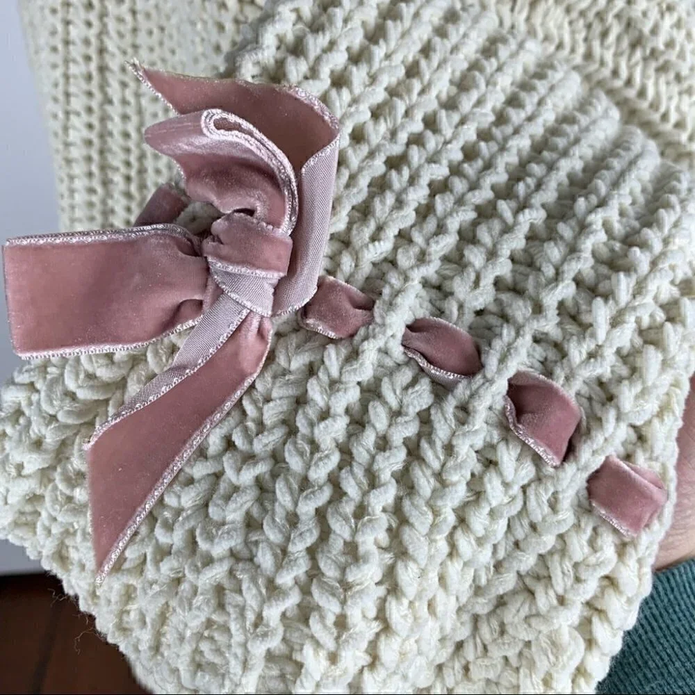 POL Womens sweater size L cream pink open knit chunky v-beck